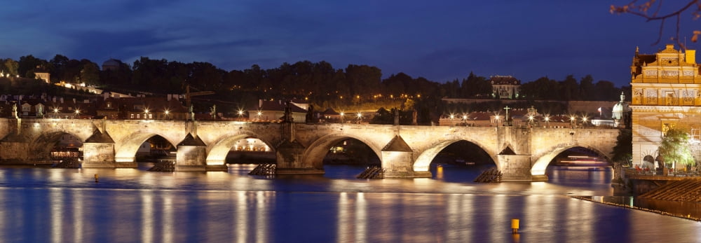 Charles Bridge over Vitava River Prague Czech Republic Canvas Art - Panoramic Images (27 x 9)