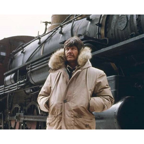 Charles Bronson wears parka on set by train Breakheart Pass 16x20 poster