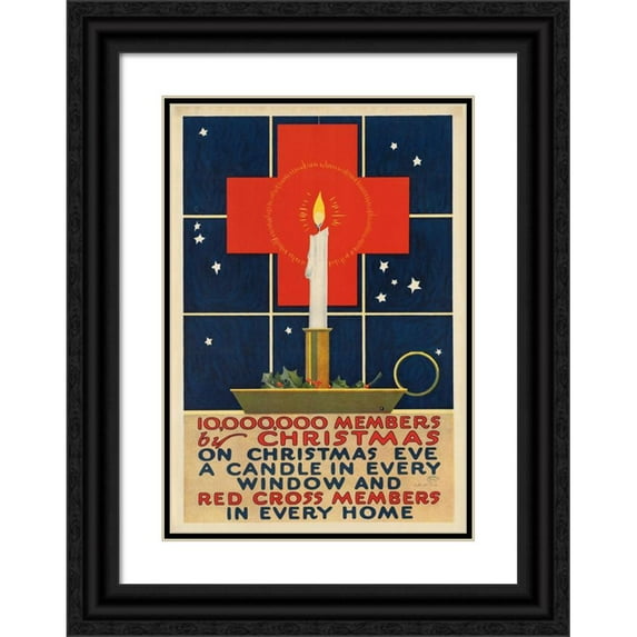 Charles Buckles Falls 18x24 Black Ornate Framed Double Matted Museum Art Print Titled: 10,000,000 Members by Christmas. on Christmas Eve a Candle in Every Window and Red Cross Memb