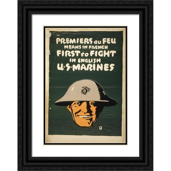 Charles Buckles Falls 18x24 Black Ornate Framed Double Matted Museum Art Print Titled: Premiers Au Feu Means in French First to Fight, in English U.S. Marines (1917)
