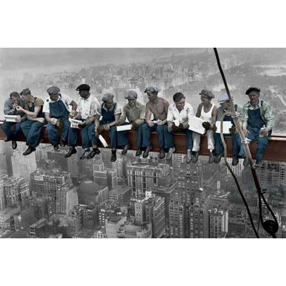 Charles C Ebbets Lunch Atop A Skyscraper Crossbeam Rca Building Rockefeller Color – Poster - Poster Print - Wooden Hanging Scroll Frame 11 x 17 Inch Poster