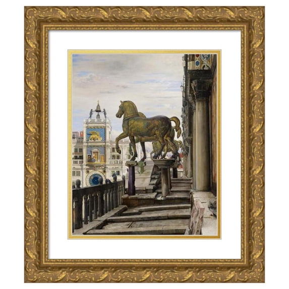 Charles Caryl Coleman 12x14 Gold Ornate Wood Frame and Double Matted Museum Art Print Titled - The Bronze Horses of San Marco, Venice (1876)