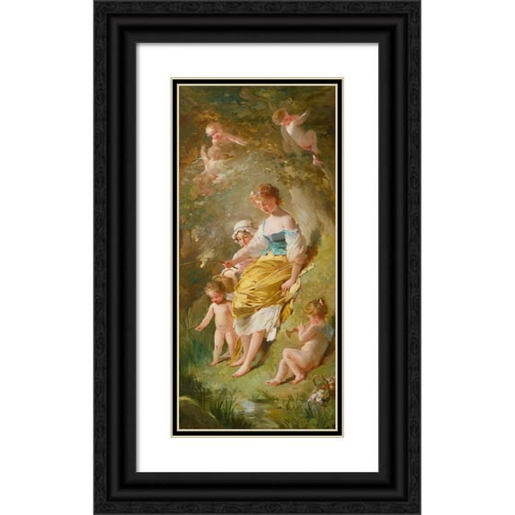 Charles Chaplin 10x18 Black Ornate Wood Framed Double Matted Museum Art Print Titled - Little Fishermen (1875)