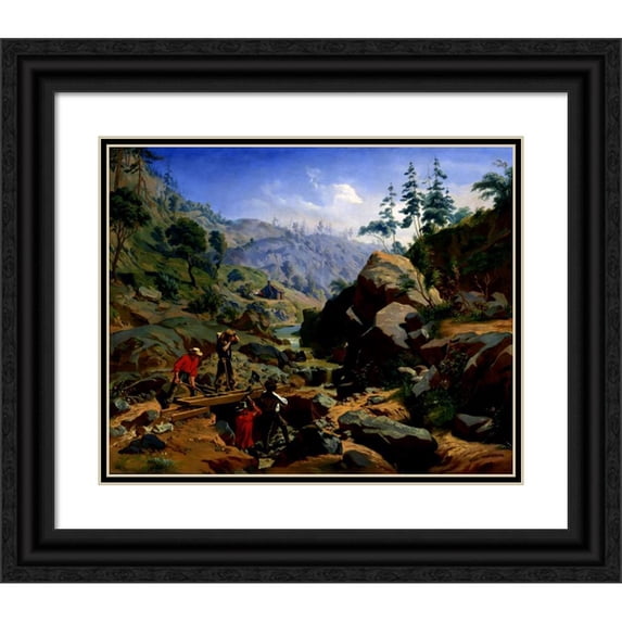 Charles Christian Nahl 14x12 Black Ornate Wood Framed Double Matted Museum Art Print Titled: Miners in the Sierras (1851-1852)