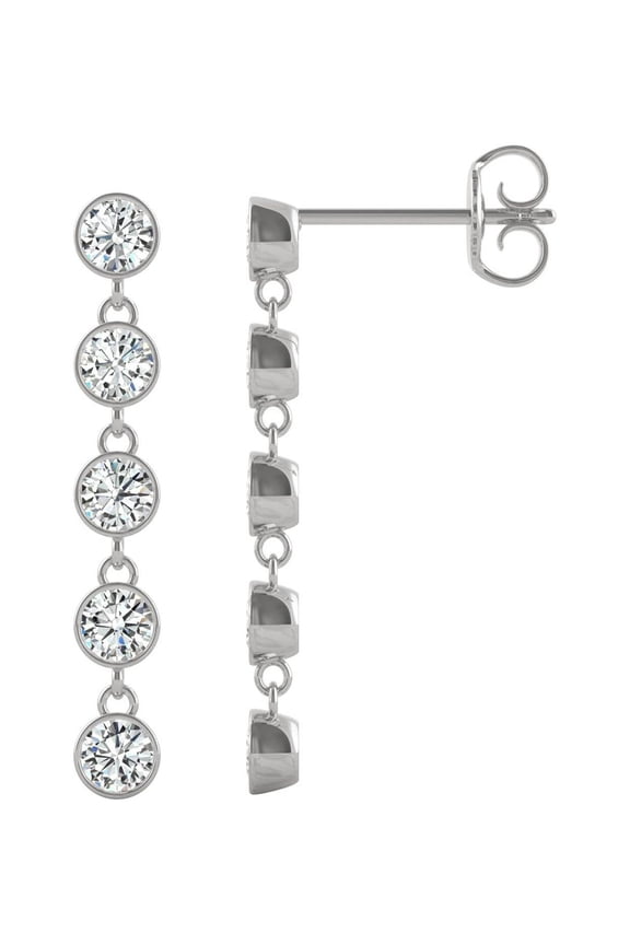 14K White Gold Moissanite 3mm Round Drop Earrings 1.00cttw DEW