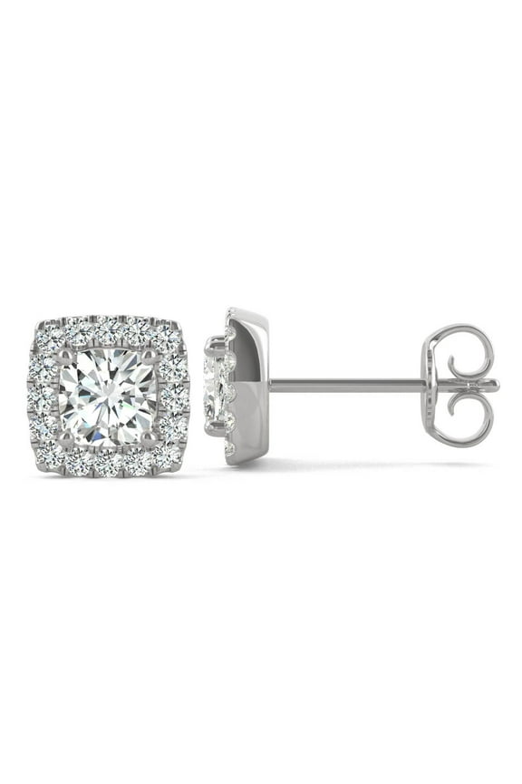14K White Gold Moissanite 4.5mm Cushion Stud Earrings 1.32cttw DEW