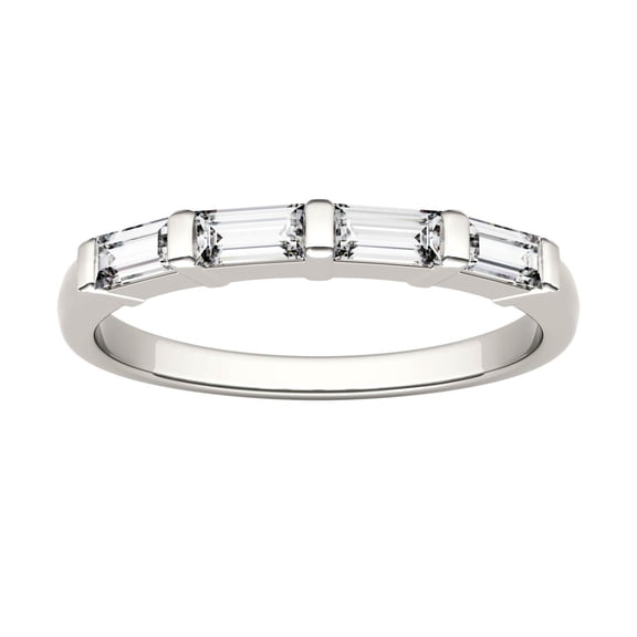 Charles & Colvard 14K White Gold Moissanite 4x2mm Step Cut Baguette Wedding Band-Size 7 0.46cttw DEW