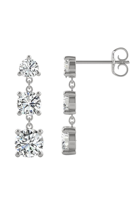 14K White Gold Moissanite 5.5mm Round Dangle Earrings 2.18cttw DEW