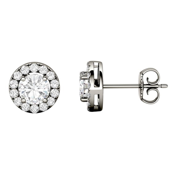 Charles & Colvard 14K White Gold Moissanite 5mm Round Halo Stud Earrings 1.28cttw DEW
