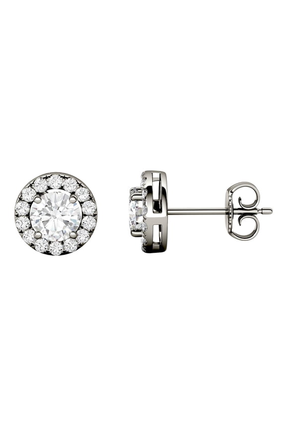 14K White Gold Moissanite 5mm Round Halo Stud Earrings 1.28cttw DEW