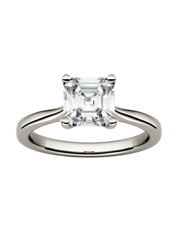 14K White Gold Moissanite 6.5mm Asscher Solitaire Engagement Ring-Size 5 1.30cttw DEW