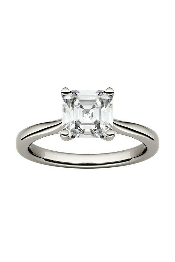 14K White Gold Moissanite 6.5mm Asscher Solitaire Engagement Ring-Size 5 1.30cttw DEW
