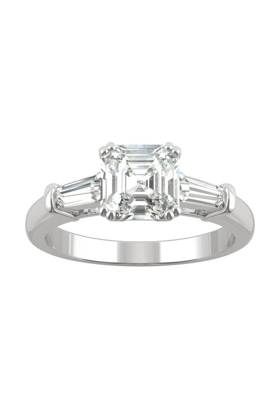 14K White Gold Moissanite 6.5mm Asscher Three Stone Ring- Size 9 1.67cttw