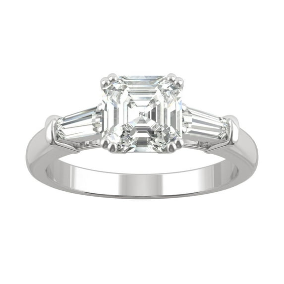 Charles & Colvard 14K White Gold Moissanite 6.5mm Asscher Three Stone Ring- Size 9 1.67cttw