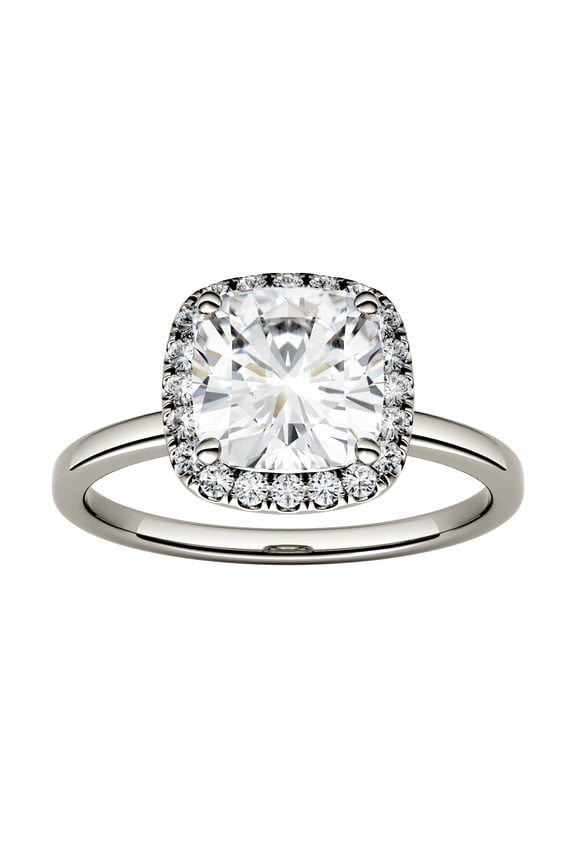 14K White Gold Moissanite 6.5mm Cushion Halo Engagement Ring-Size 5 1.43cttw DEW
