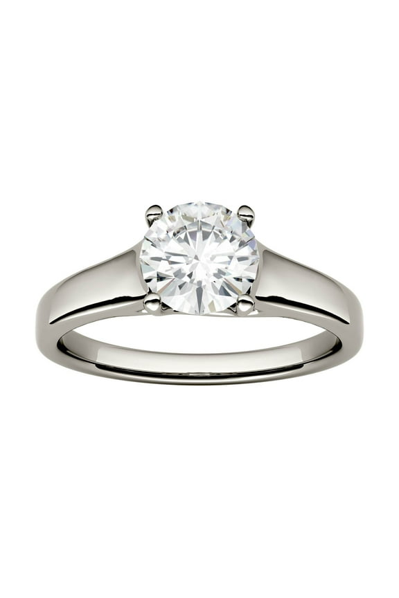 14K White Gold Moissanite 6.5mm Round Solitaire Trellis Engagement Ring-Size 6 1.00cttw DEW