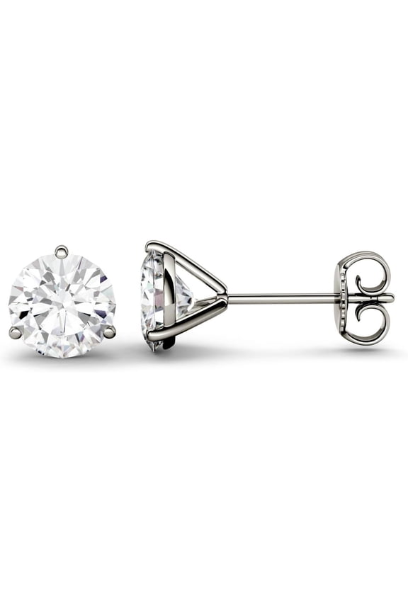 14K White Gold Moissanite 6.5mm Round Stud Earrings 2.00cttw DEW