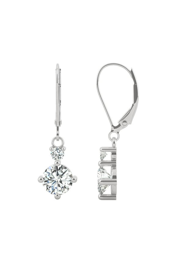 14K White Gold Moissanite 6mm Round Drop Earrings 1.72cttw DEW