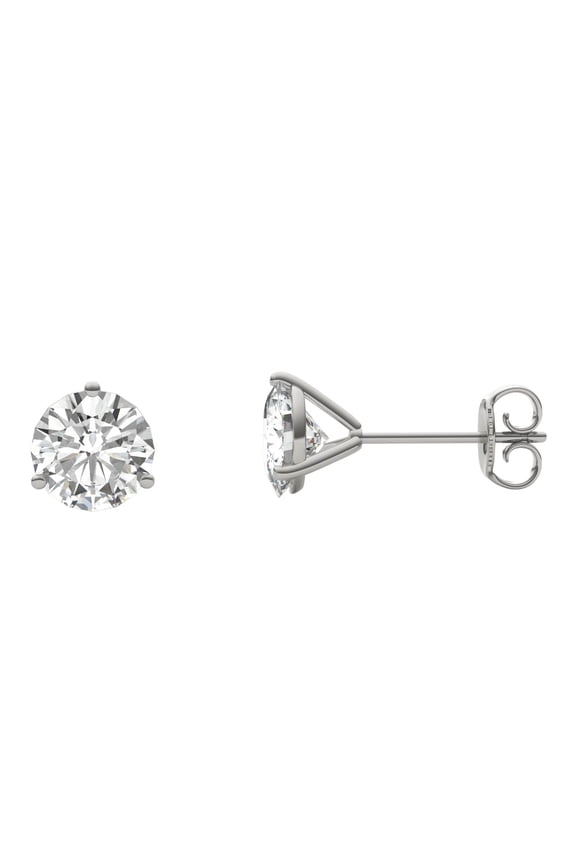 14K White Gold Moissanite 6mm Round Stud Earrings 1.60cttw DEW