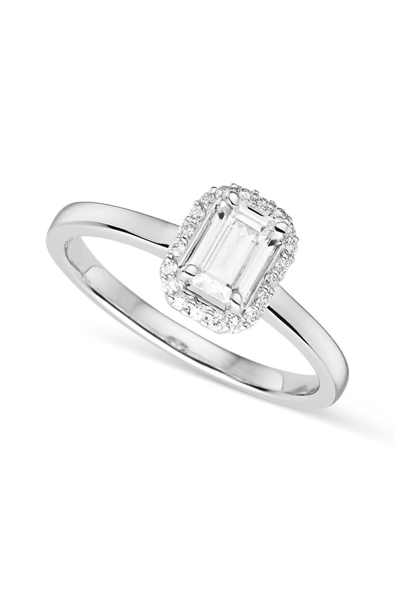 14K White Gold Moissanite 6x4mm Emerald Halo Ring-Size 6 0.68cttw DEW