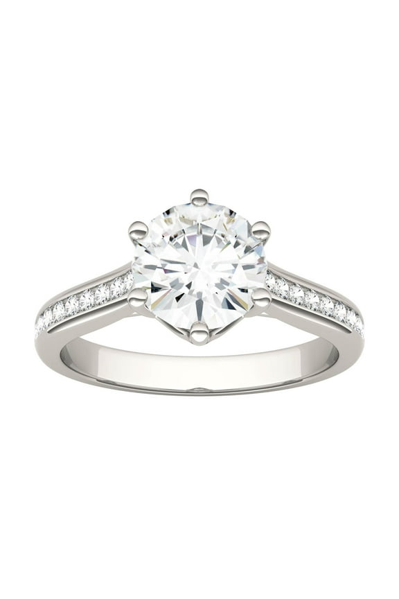14K White Gold Moissanite 7.5mm Round Engagement Ring-Size 9 1.66cttw DEW