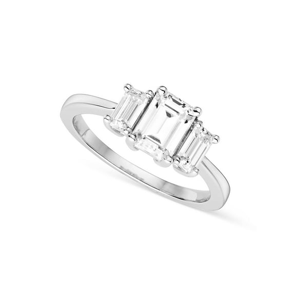 Charles & Colvard 14K White Gold Moissanite 7x5mm Emerald Three Stone Engagement Ring-Size 7 1.55cttw DEW