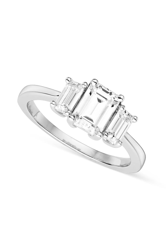 14K White Gold Moissanite 7x5mm Emerald Three Stone Engagement Ring-Size 8 1.55cttw DEW