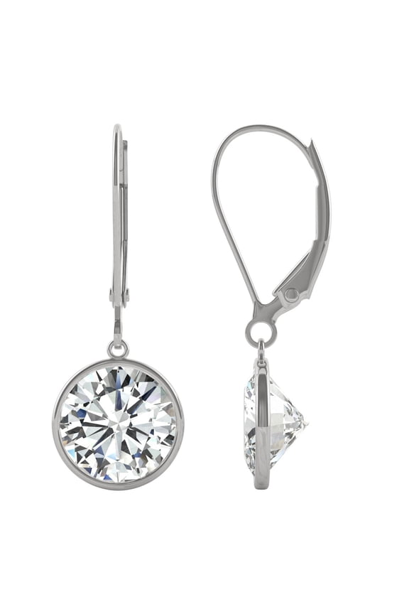 14K White Gold Moissanite 8mm Round Bezel Drop Earrings 3.80cttw DEW