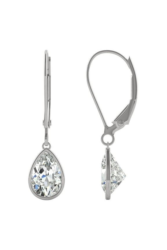 14K White Gold Moissanite 8x5mm Pear Bezel Drop Earrings 1.88cttw DEW