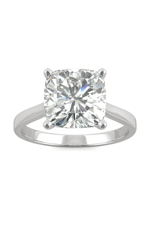 14K White Gold Moissanite 9.0mm Cushion Solitaire Ring- Size 7 3.30ct DEW
