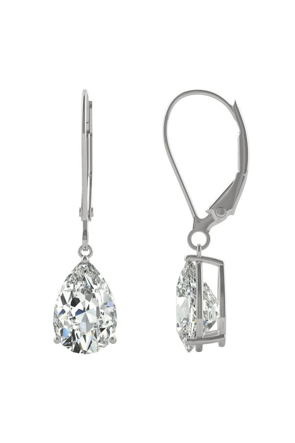 14K White Gold Moissanite 9x6mm Pear Drop Earrings 3.00cttw DEW