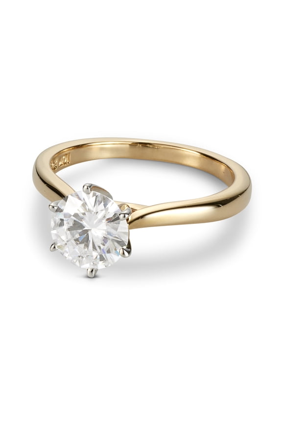 14K Yellow Gold Forever One 7.5mm Round Solitaire Engagement Ring-Size 9 1.50cttw DEW (D-E-F)
