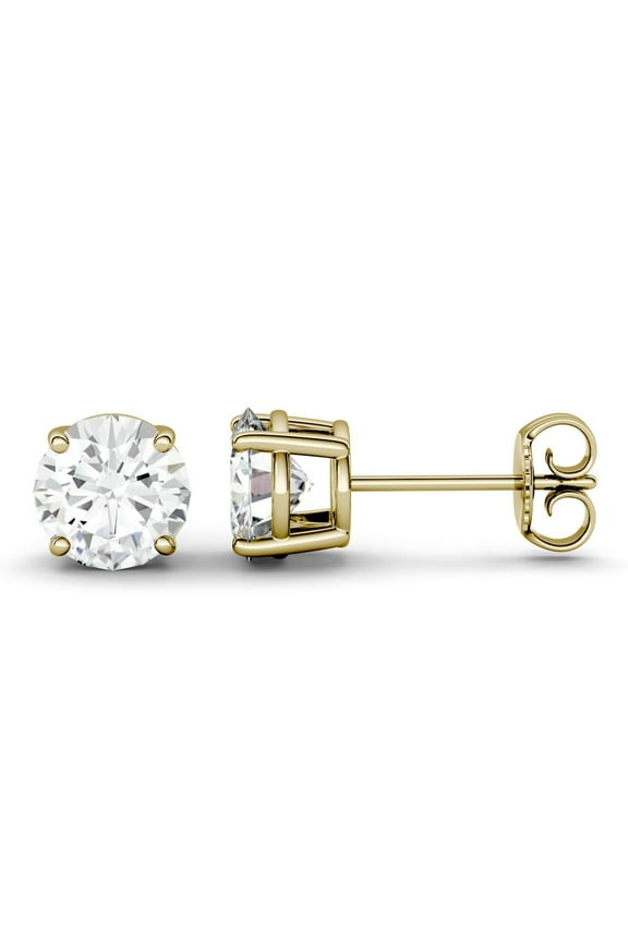 14K Yellow Gold Moissanite 5.0mm Round Stud Earrings 1.00cttw DEW