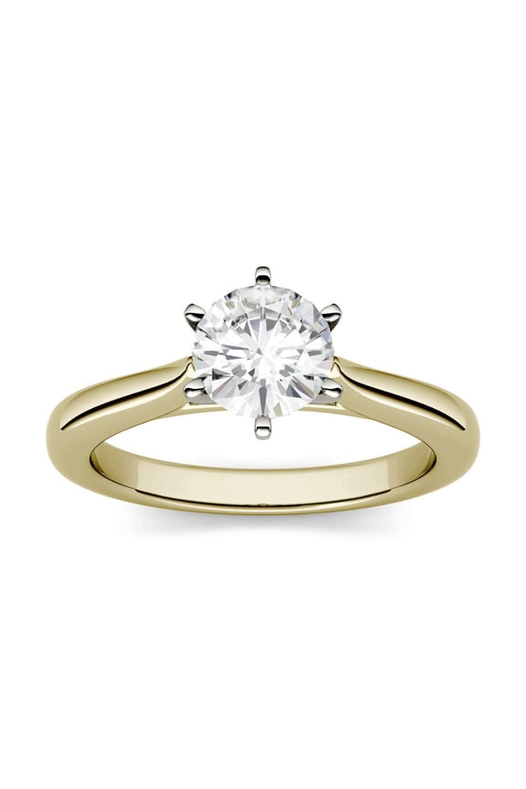 14K Yellow Gold Moissanite 5mm Round Solitaire Ring-Size 5.5 0.50ct DEW