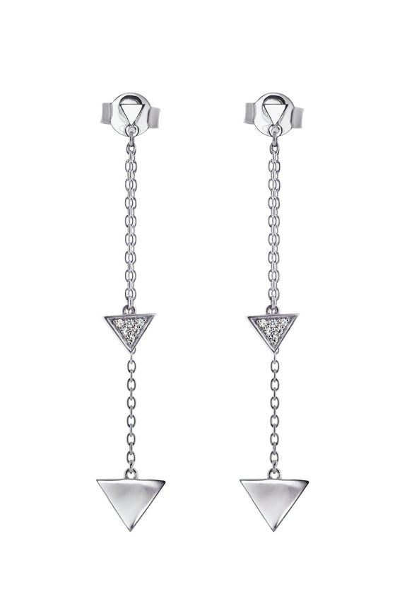 Sterling Silver Triangle Drop Earrings with 1.0mm Round Moissanite