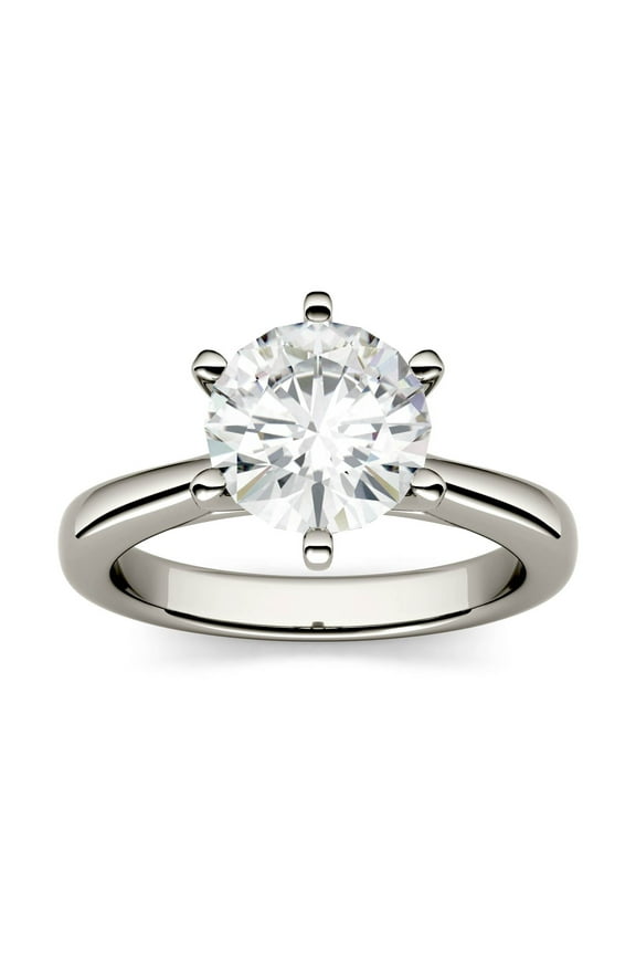 White Gold 8mm Moissanite 6-Prong Solitaire Engagement Ring-Size 6 1.9ct DEW