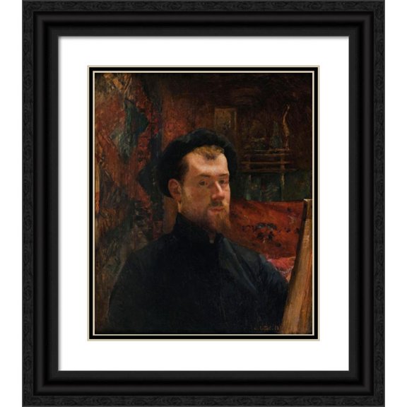 Charles Cottet 12x14 Black Ornate Wood Framed Double Matted Museum Art Print Titled: Self -Portrait (1880 - 1889)