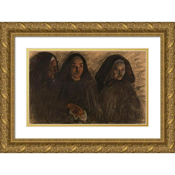 Charles Cottet 14x10 Gold Ornate Wood Frame and Double Matted Museum Art Print Titled - Breton