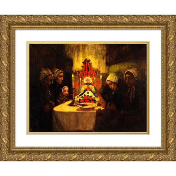 Charles Cottet 24x18 Gold Ornate Framed and Double Matted Museum Art Print Titled - Ouessant People Watching a Dead Child (1889)