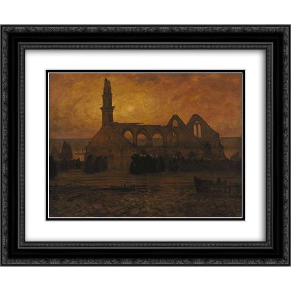Charles Cottet 2x Matted 24x20 Black Ornate Framed Art Print 'Lamentation of women Camaret around the chapel of burnt-Roch' Amadour'
