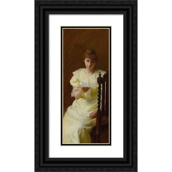 Charles Courtney Curran 8x14 Black Ornate Wood Framed Double Matted Museum Art Print Titled: Lady in Yellow (1893)