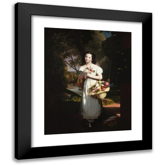 Charles Cromwell Ingham 15x18 Black Modern Framed Museum Art Print Titled - Little Girl with Flowers (Amelia Palmer) (ca. 1830)