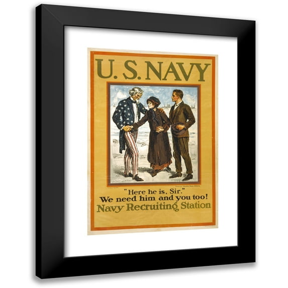 Charles Dana Gibson 11x14 Black Modern Framed Museum Art Print Titled - U.S. Navy-Here He is, Sir (ca. 1914)
