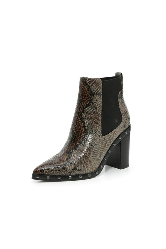 Duke Dark Taupe Snake Block Heel Embellished Chelsea Ankle Booties (Dark Taupe, 5)