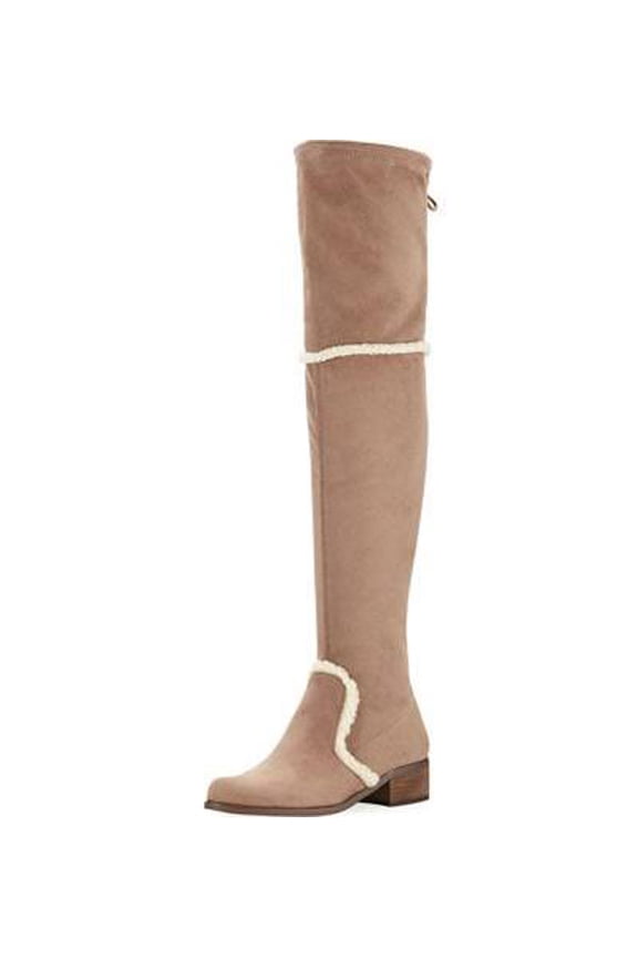 Gunter Taupe Over The Knee Stretch Microsuede shearling Trim Boots (Taupe, 6)