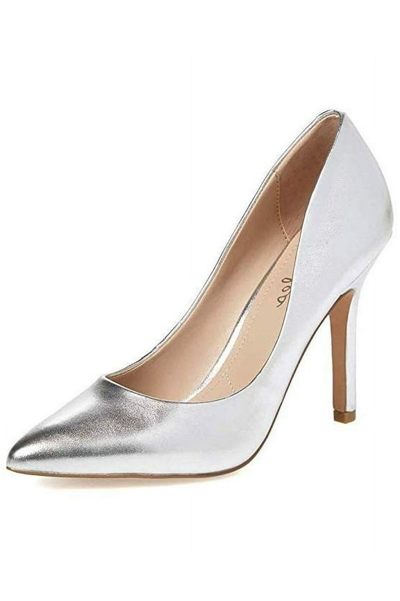 Maxx Silver Slip On Pointed Toe Padded Footbed Fabric Dress Pumps (Silver, 6.5)