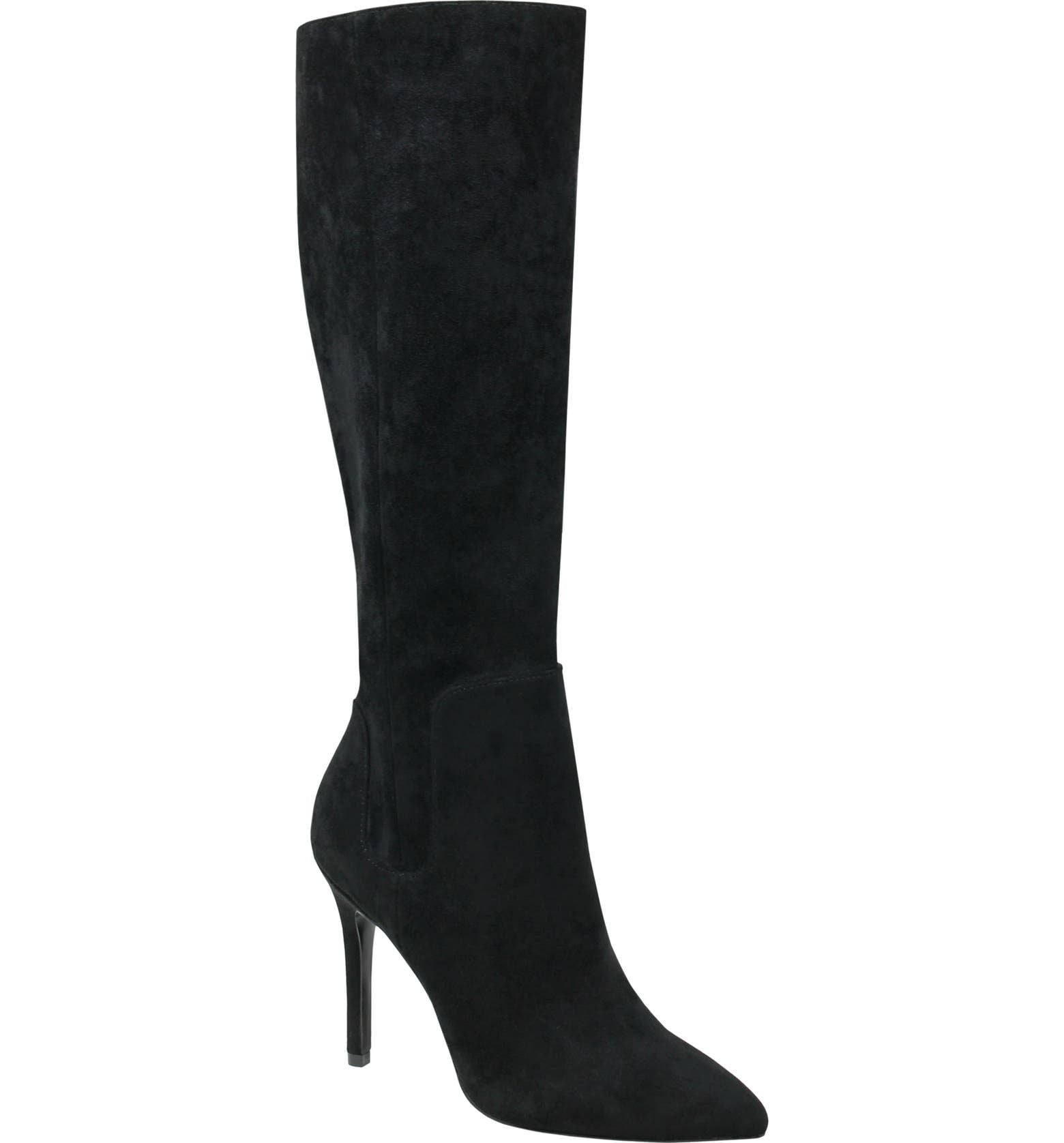 Charles David Panic Black Suede Knee High Heel Stiletto Pointed