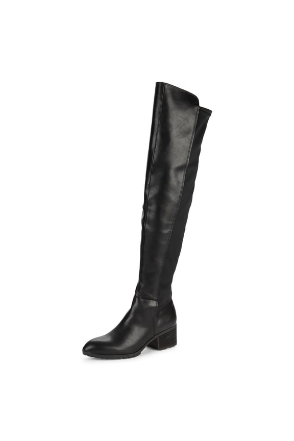 Reason Black Vegan Leather 50/50 Fitted Over The knee Riding Boots (Black, 5.5)