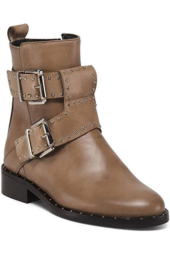 women's Studded Buckle Strap Boot, Size 38.5 EU - Beige