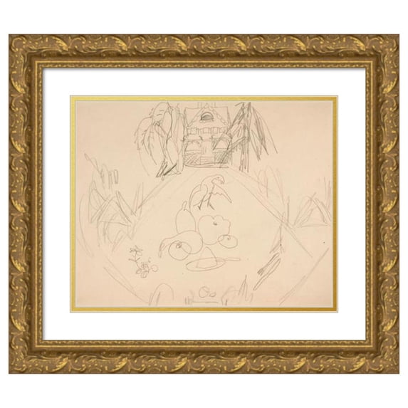 Charles Demuth 18x15 Gold Ornate Wood Frame and Double Matted Museum Art Print Titled - Untitled (Doves, Fruits, Vegetables, House, Written Notes)